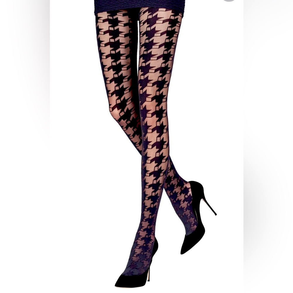 Emilio Cavallini 3D Houndstooth/Dogtooth Tights Black M/L